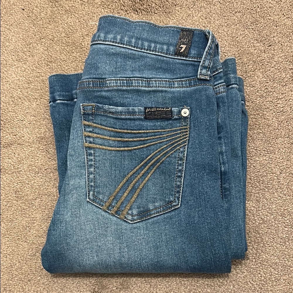 7FAMK Women’s Light Medium Wash Flare Leg Jeans in Dark Stonewash Size 24